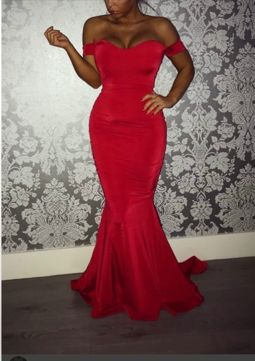 Bardot sweetheart floor length dress