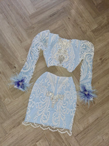 Feather sleeve lace dress