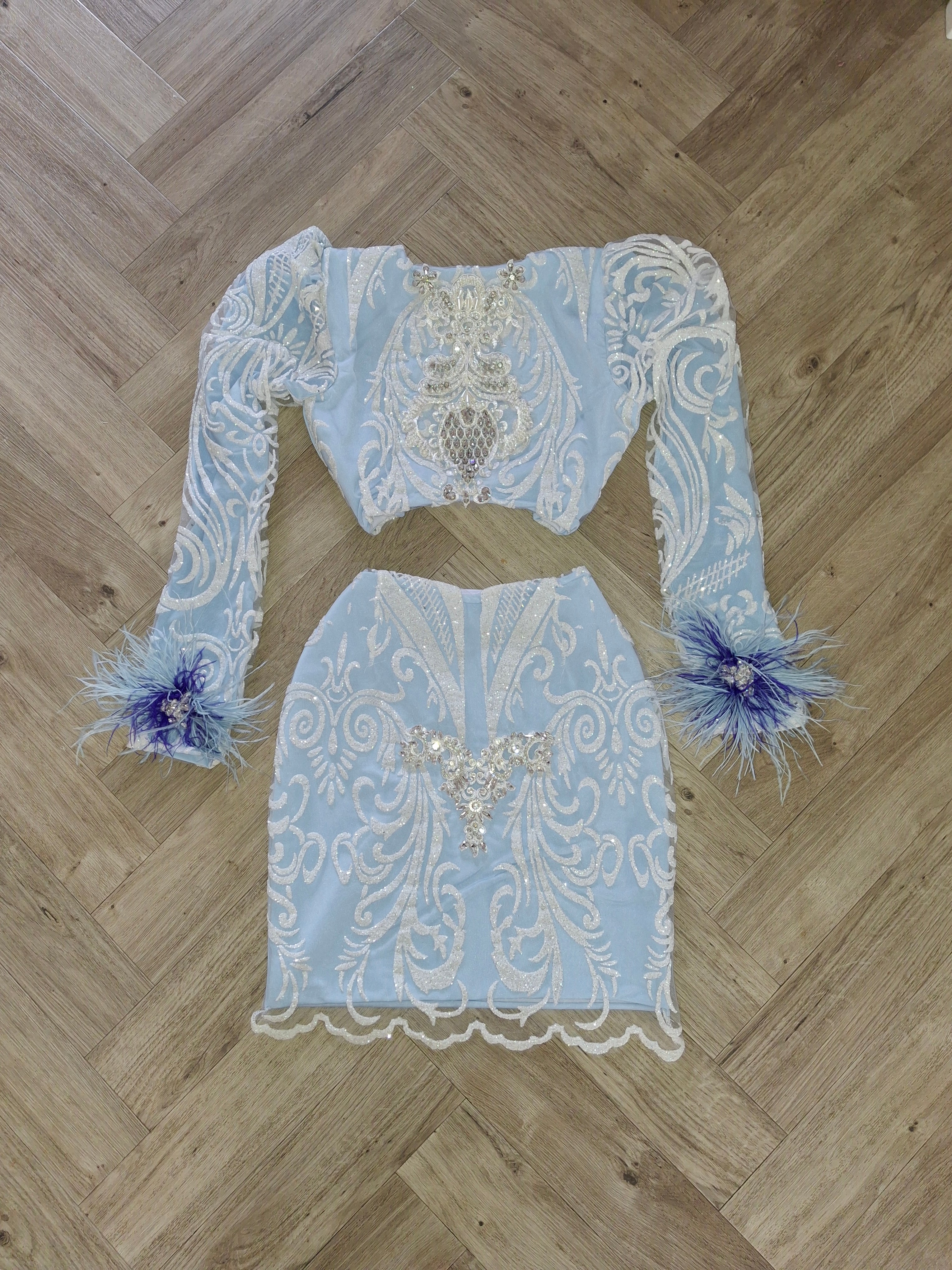 Feather sleeve lace dress