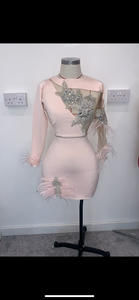 Cut out dress with feather and
