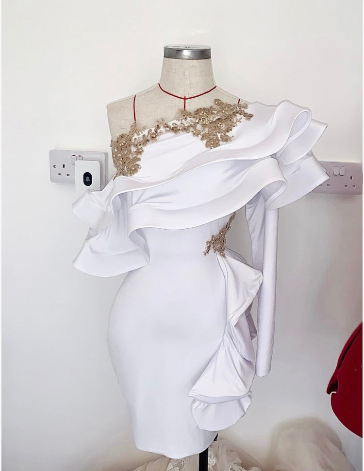 One shoulder ripple dress