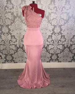Floor length half lace dress.