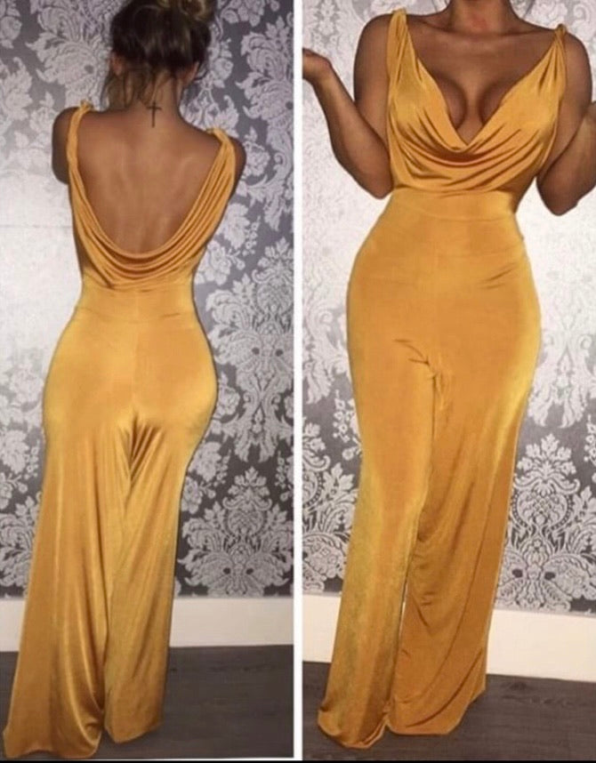 Drape front and back jumpsuit