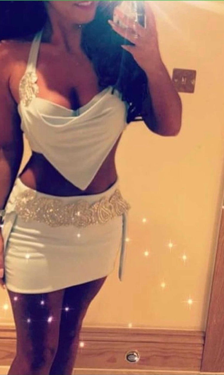 Detailed Drape top with skirt